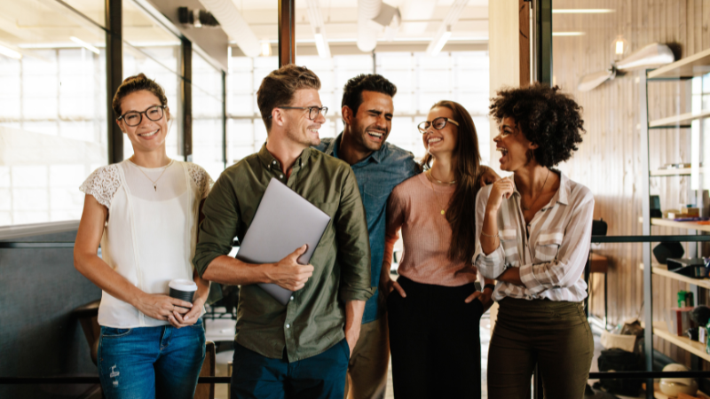 Employees cheering with each other